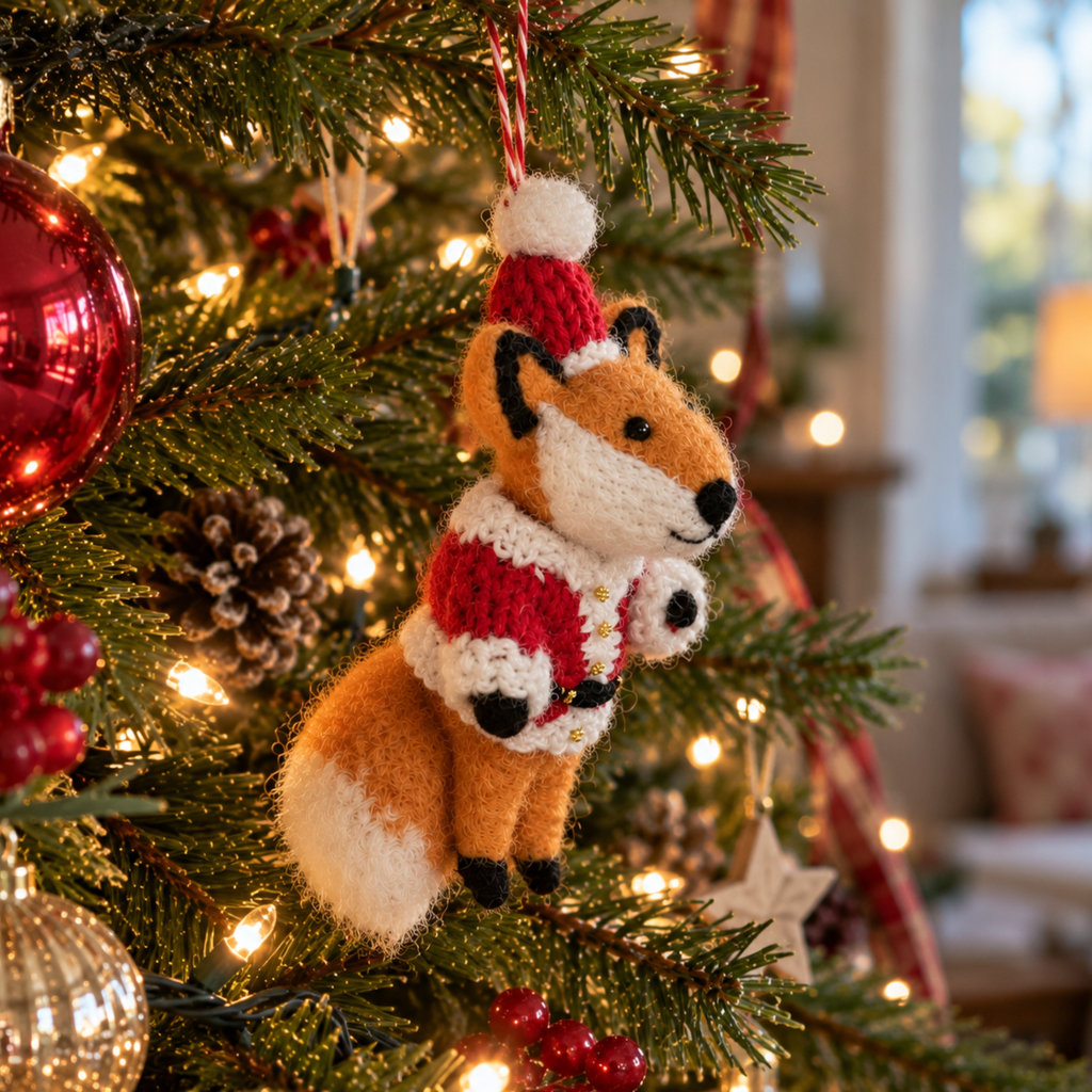 Handmade Felt Santa Fox Christmas Decoration