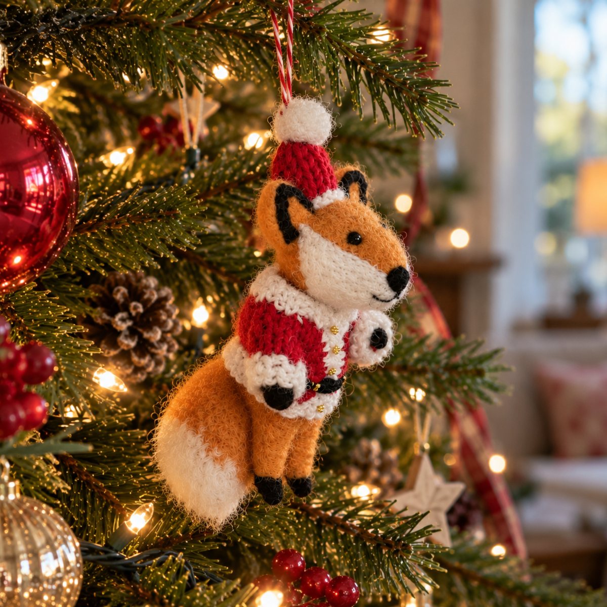 Handmade Felt Santa Fox Christmas Decoration