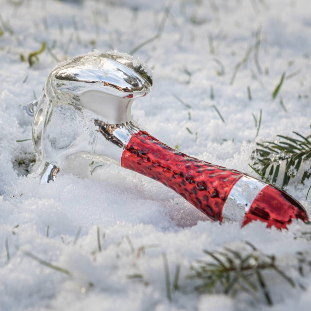 Red and Silver Hammer Glass Christmas Bauble