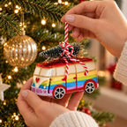Rainbow Camper Van Glass Christmas Bauble