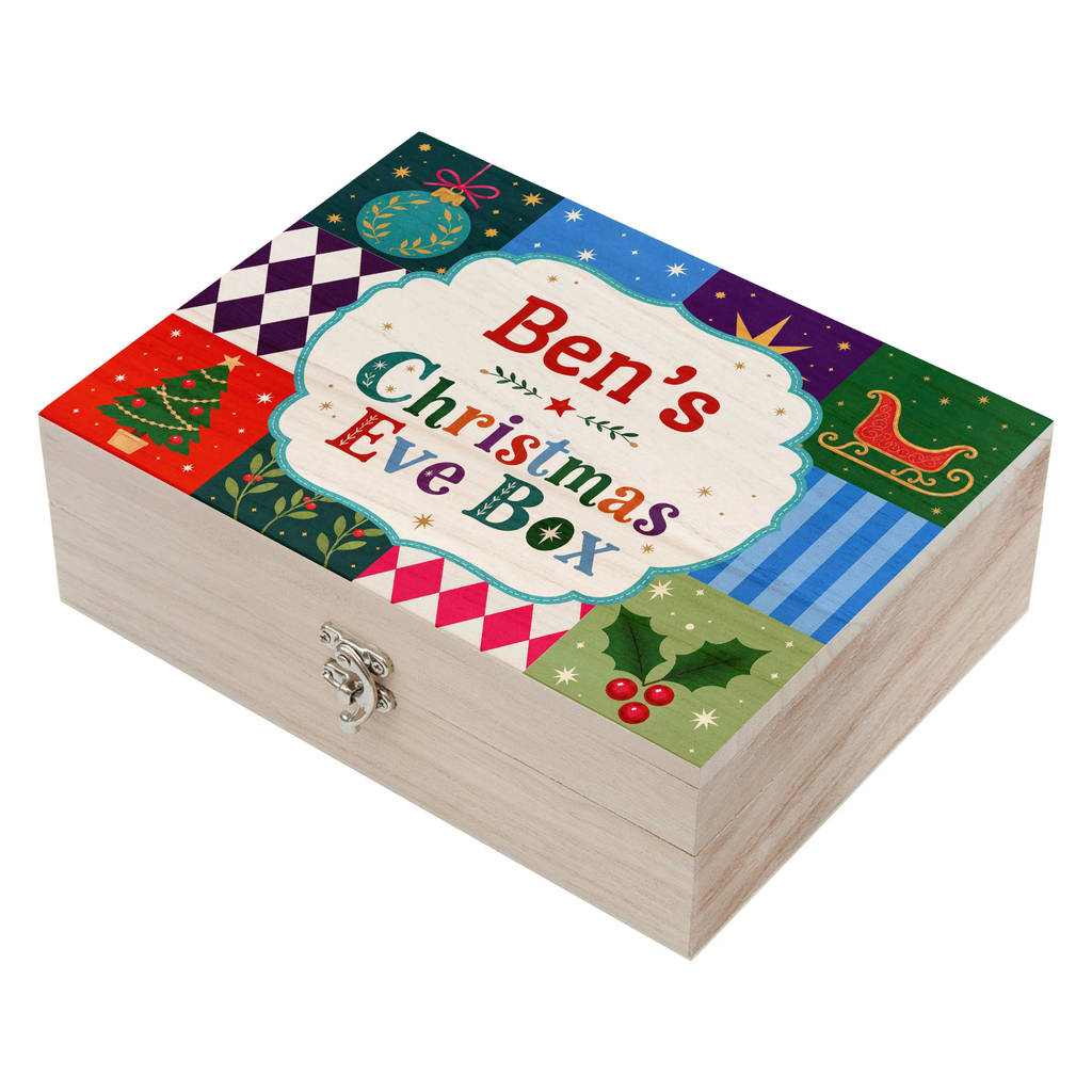 Personalised Festive Patchwork Christmas Eve Box