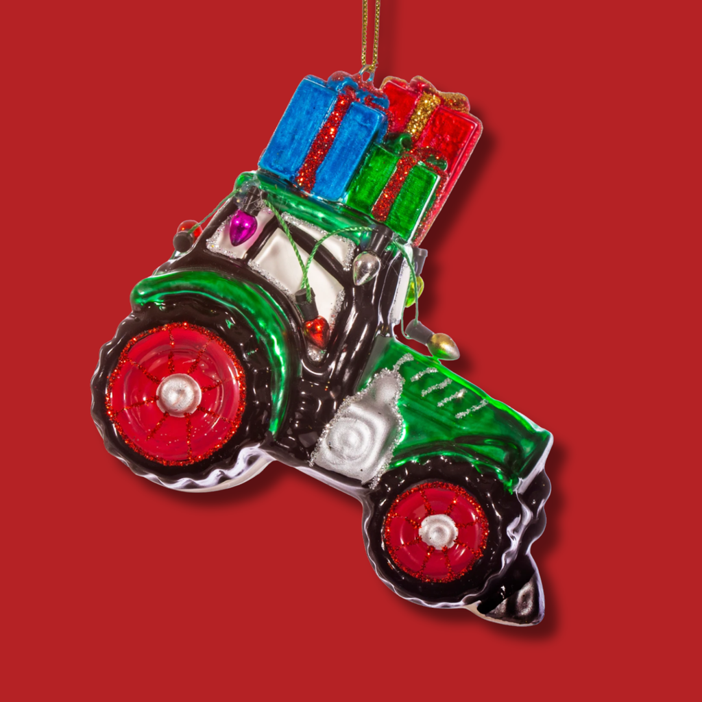 Festive Green Tractor with Presents Christmas Bauble