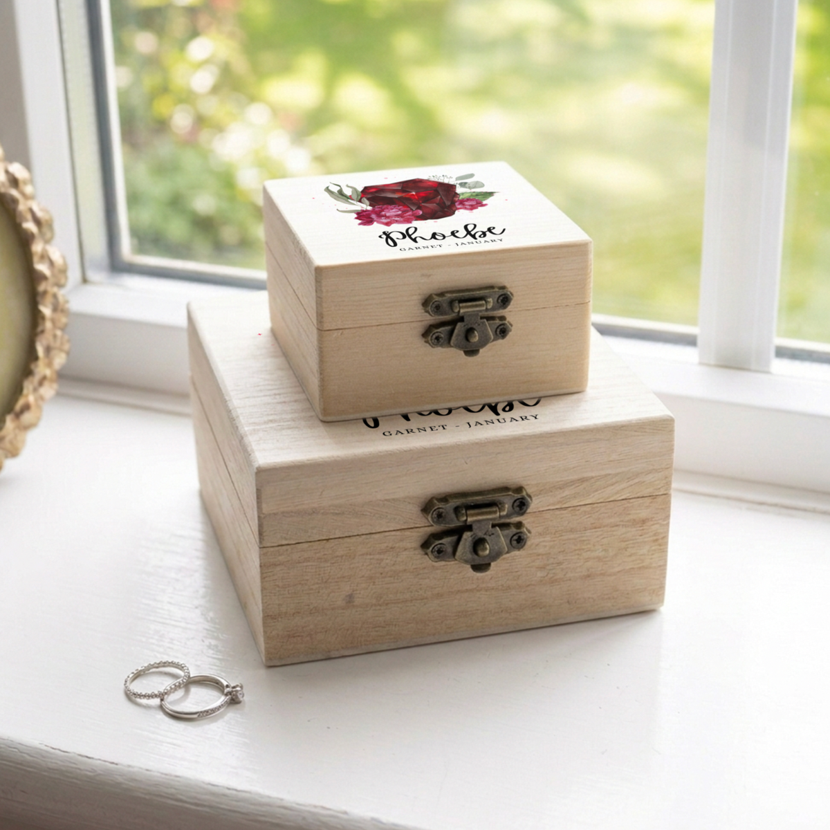 Personalised Birth Stone Wooden Jewellery Box