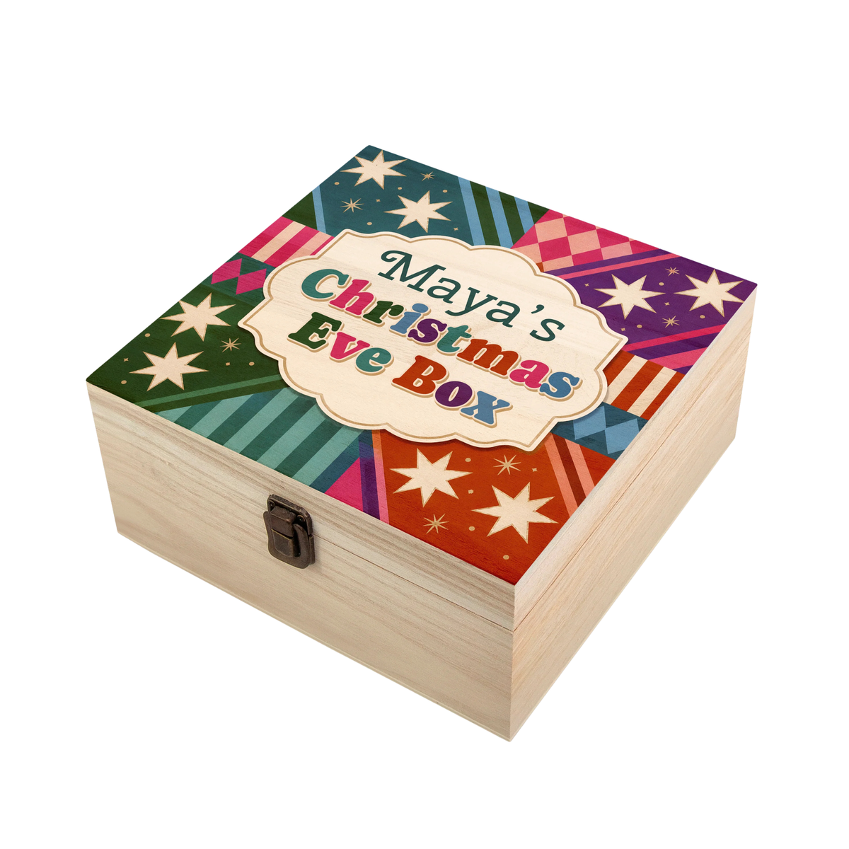 Personalised Colourful Geometric Stars Christmas Eve Box