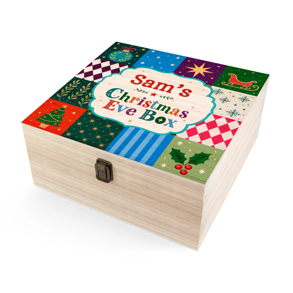 Personalised Festive Patchwork Christmas Eve Box