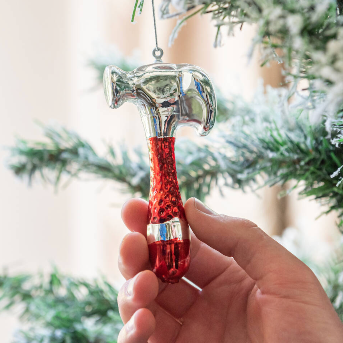 Red and Silver Hammer Glass Christmas Bauble