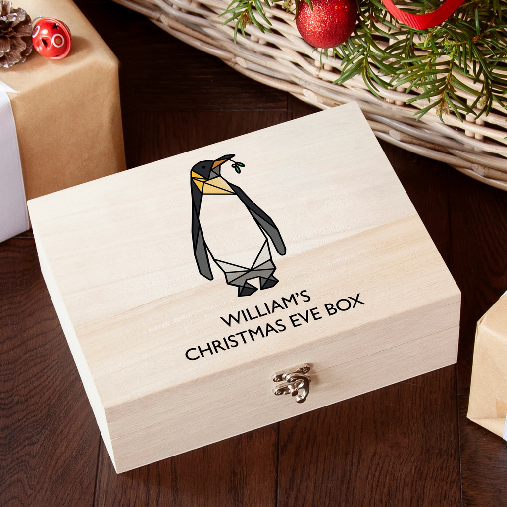Personalised Geometric Penguin Christmas Eve Box
