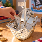 Silver Plated Pirate Ship Money Box