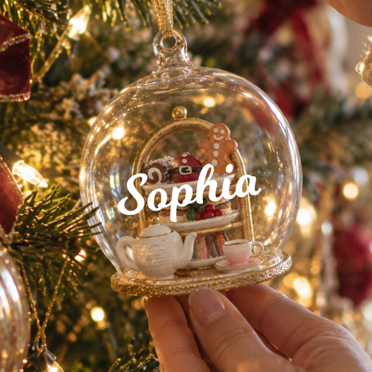 Personalised Afternoon Tea Glass Dome Christmas Bauble