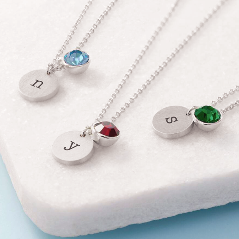 Personalised Monogram Silver Birthstone Necklace