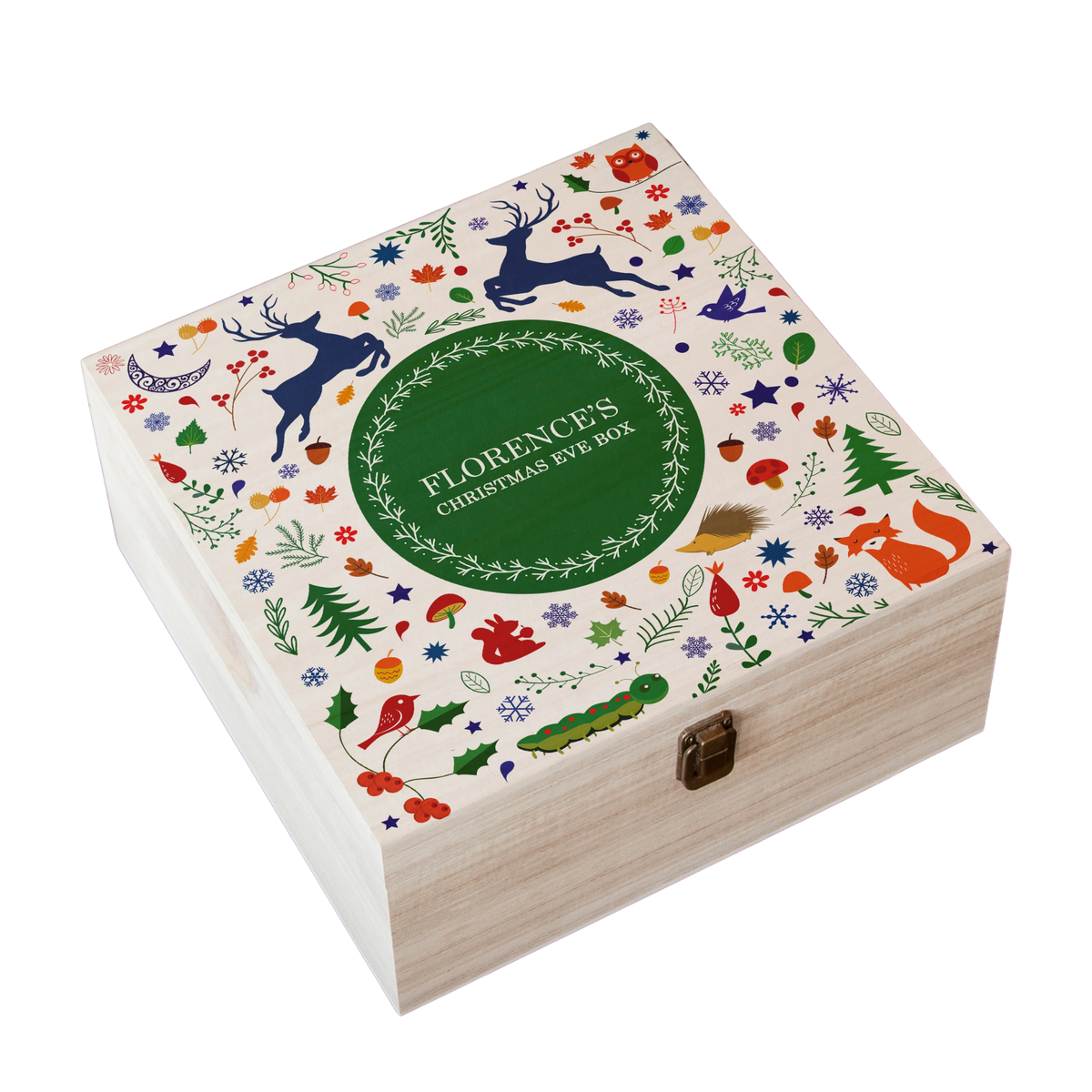 Personalised Festive Woodland Green Christmas Eve Box