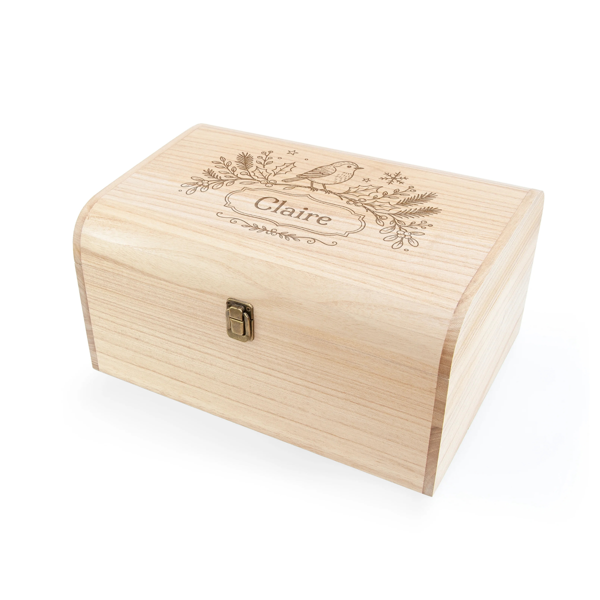 Personalised Robin Botanical Christmas Keepsake Chest