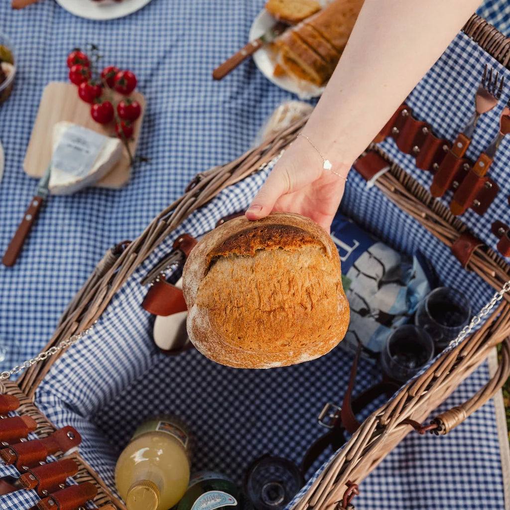 Deluxe Wicker Blue Gingham Lining Four Person Picnic Basket