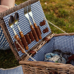 Deluxe Wicker Blue Gingham Lining Four Person Picnic Basket
