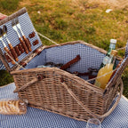 Deluxe Wicker Blue Gingham Lining Four Person Picnic Basket