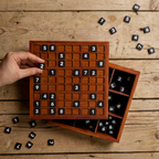 Personalised wooden Sudoku game with numbered tiles arranged on a wooden board
