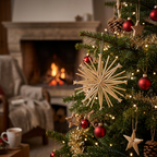 Set of 4 Rustic Straw Star Christmas Decorations
