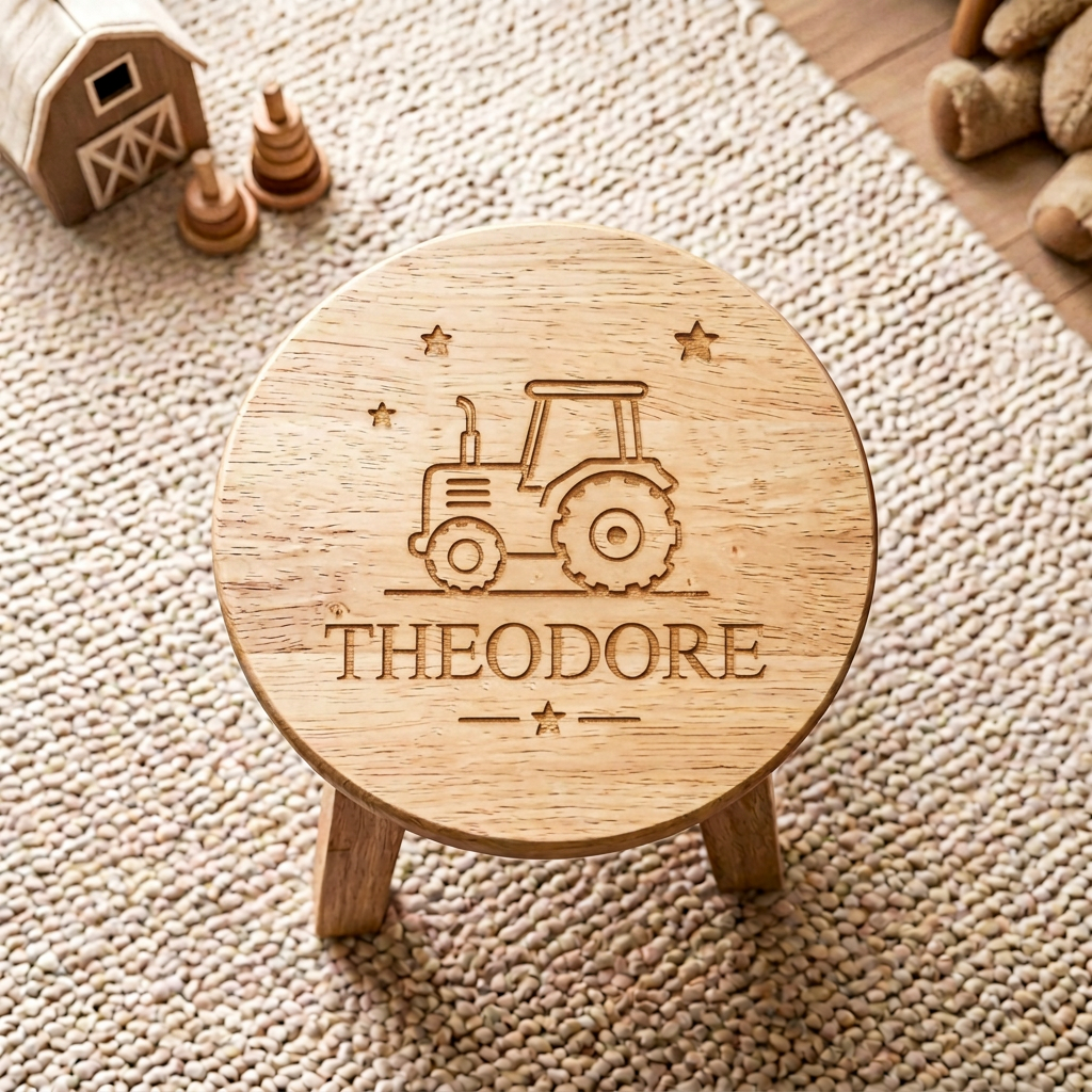 Personalised Wooden Tractor Stool for Kids