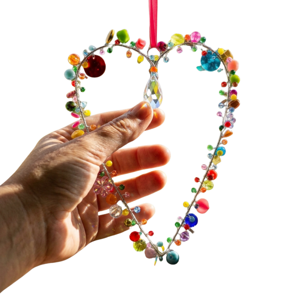 Hand Beaded Heart Hanging Decoration