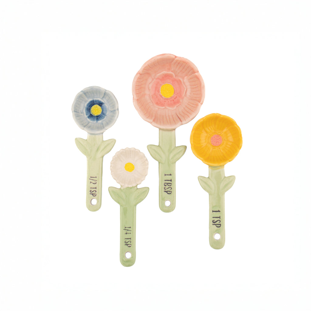 Ceramic Pot With Flower Measuring Spoons