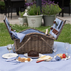Deluxe Wicker Blue Gingham Lining Four Person Picnic Basket