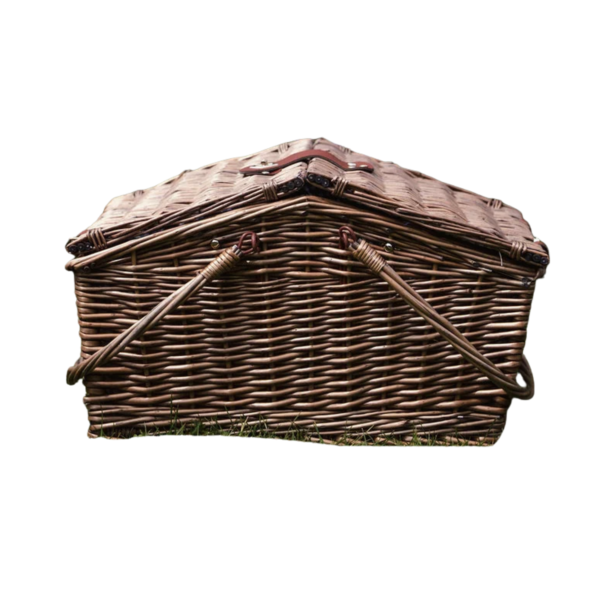 Deluxe Wicker Blue Gingham Lining Four Person Picnic Basket