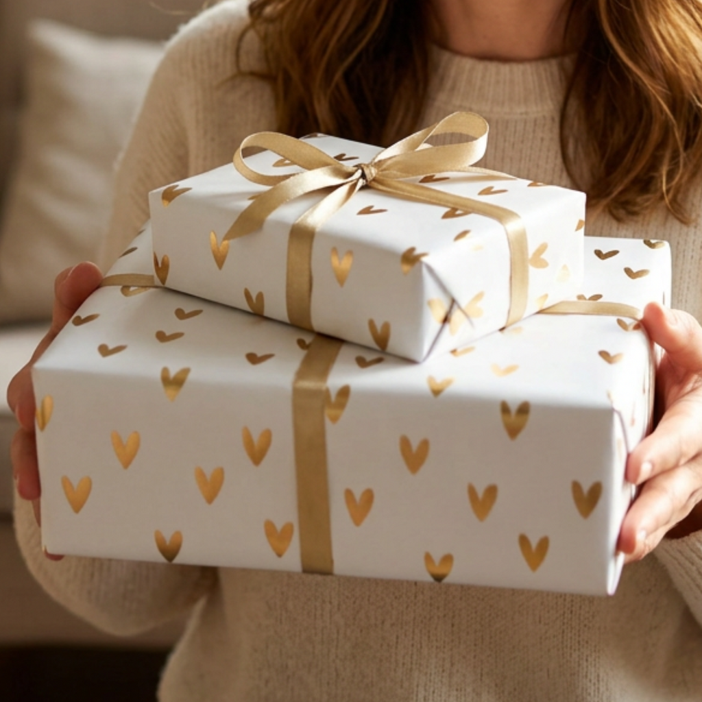 Gold Embossed Heart Gift Wrap