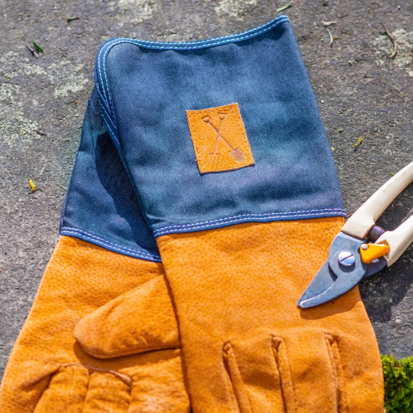 Personalised Denim Gauntlet Gardening Gloves