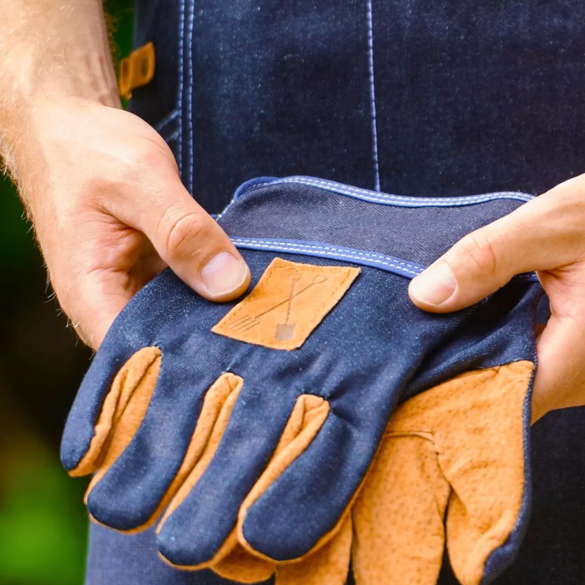 Personalised Denim Gauntlet Gardening Gloves
