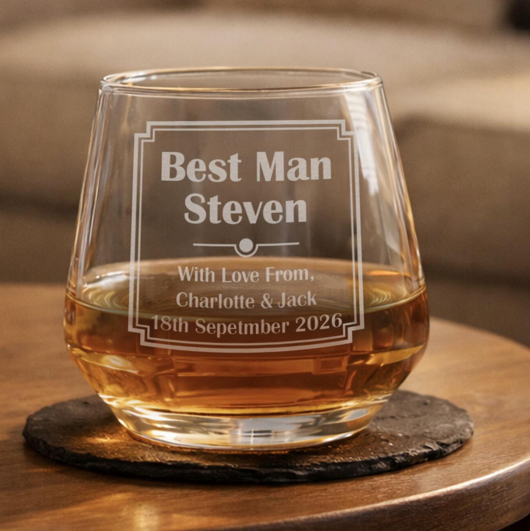Personalised Art Deco Whisky Tumbler Glass
