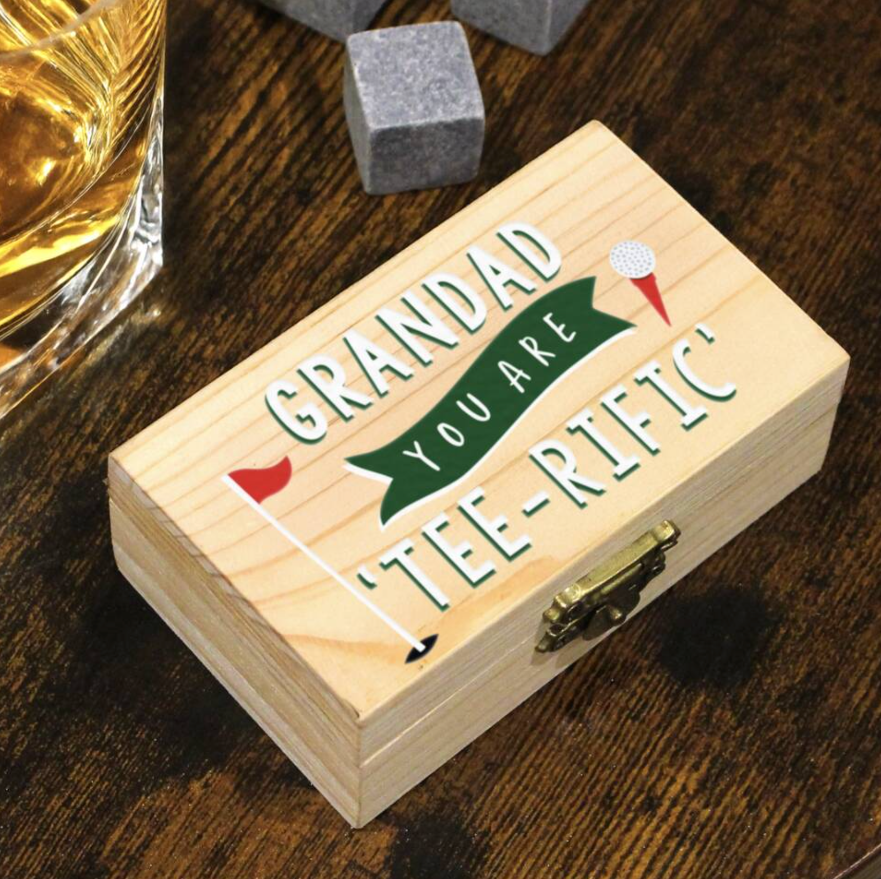 Personalised Golf Design Whisky Stones Gift Set
