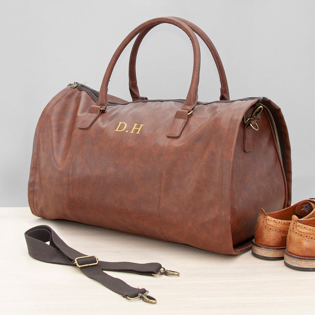 Monogrammed Vegan Leather Garment Bag
