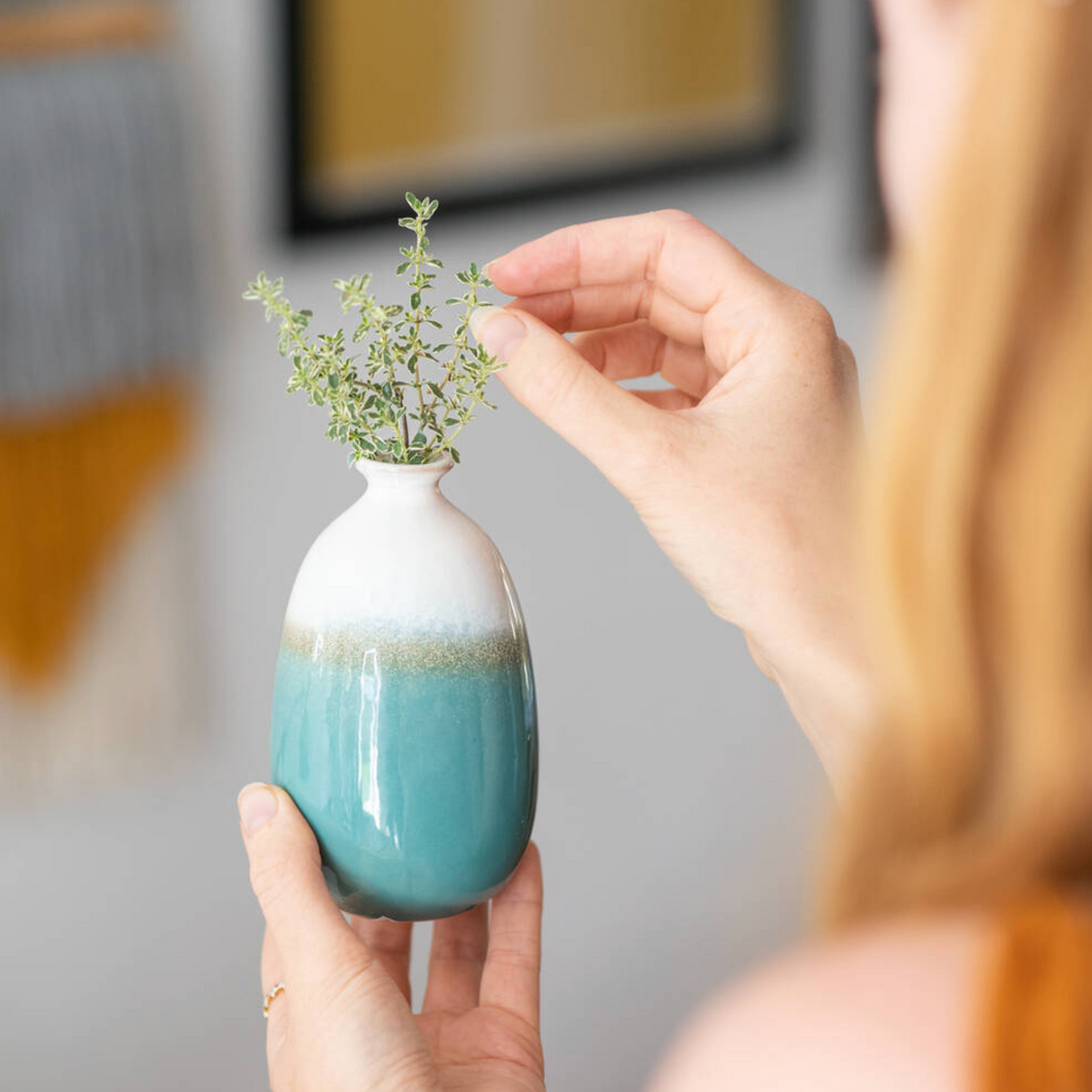 Stoneware Ombre Vase Dip Glazed Turquoise