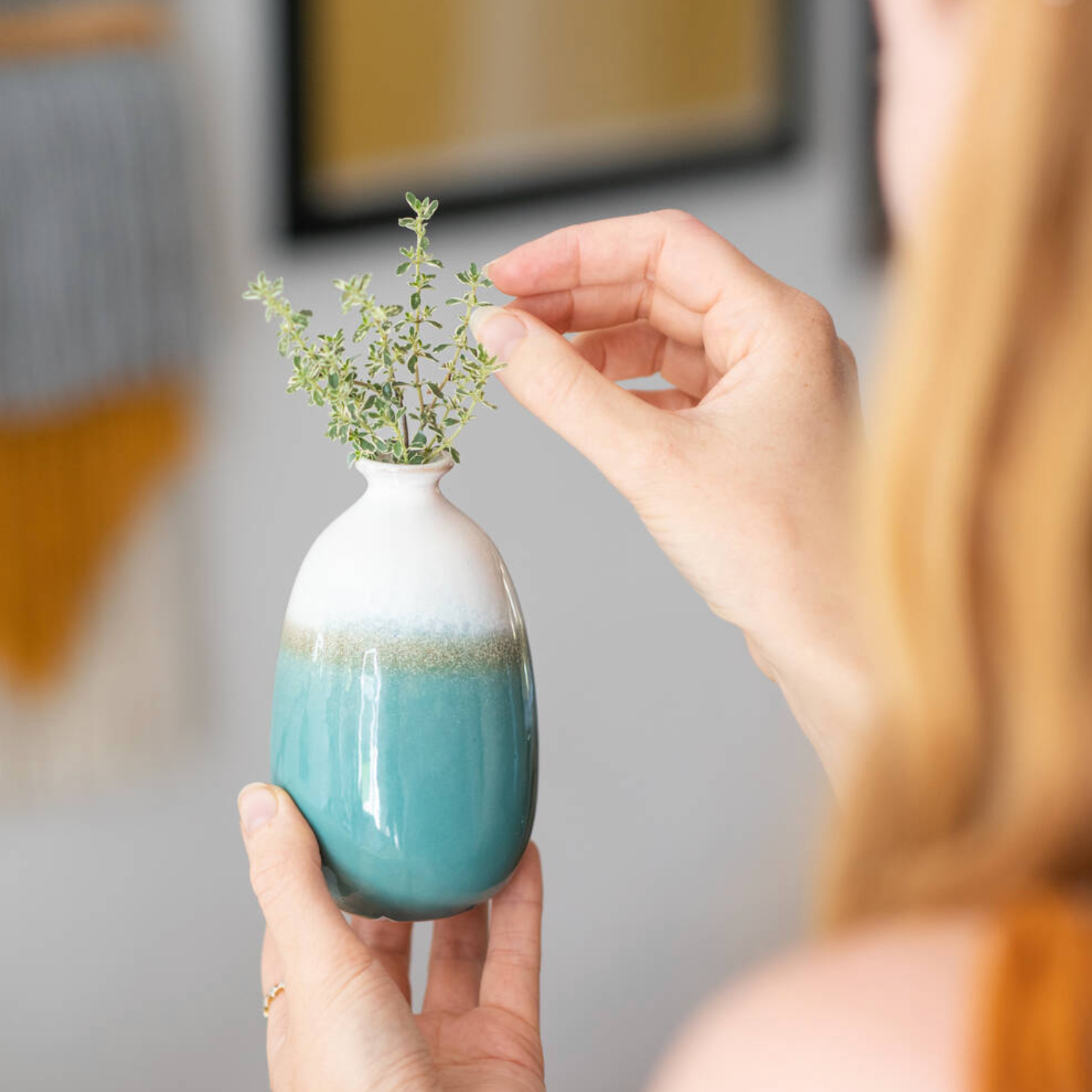 Stoneware Ombre Vase Dip Glazed Turquoise