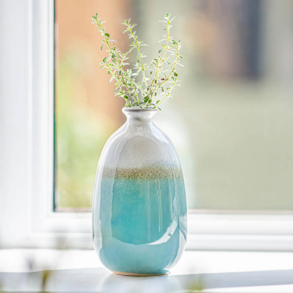Stoneware Ombre Vase Dip Glazed Turquoise