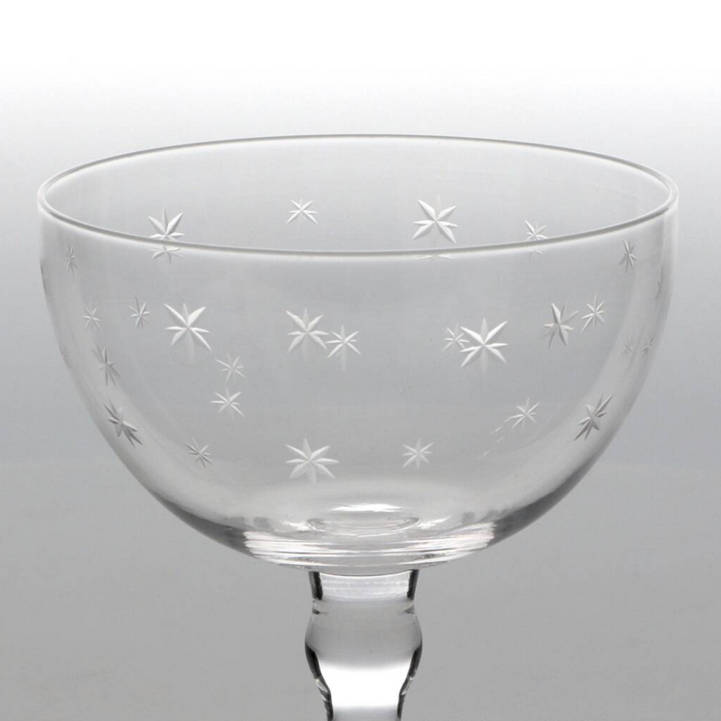 Pair of Etched Star Champagne Gift Coupe Cocktail Glasses
