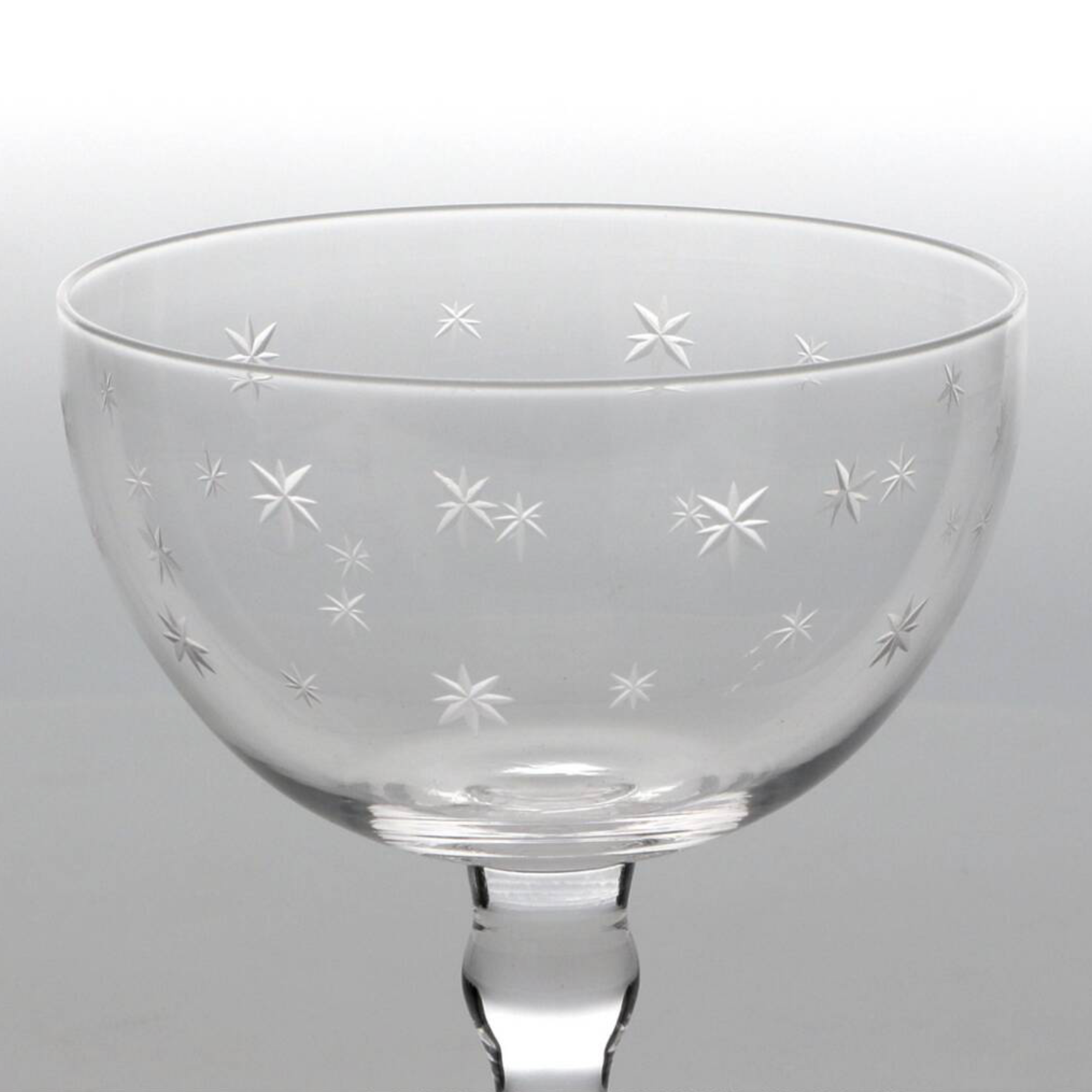 Pair of Etched Star Champagne Gift Coupe Cocktail Glasses