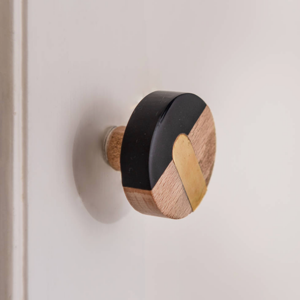 Geometric Wood and Brass Knob