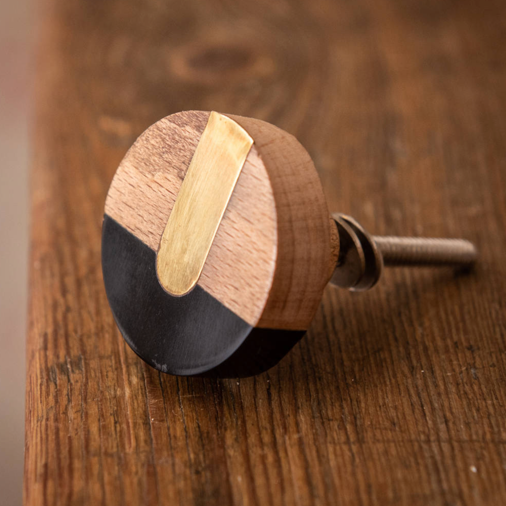 Geometric Wood and Brass Knob