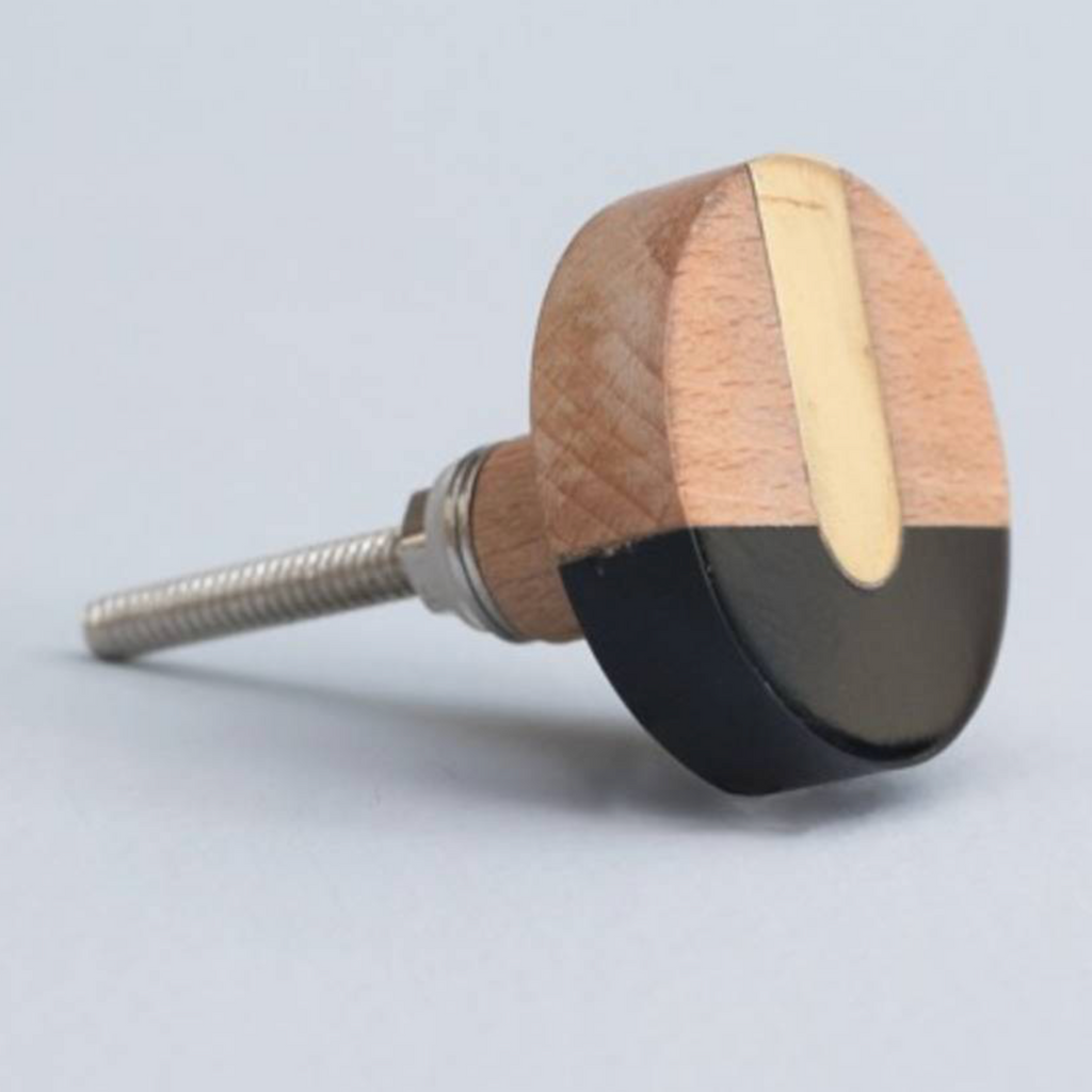 Geometric Wood and Brass Knob