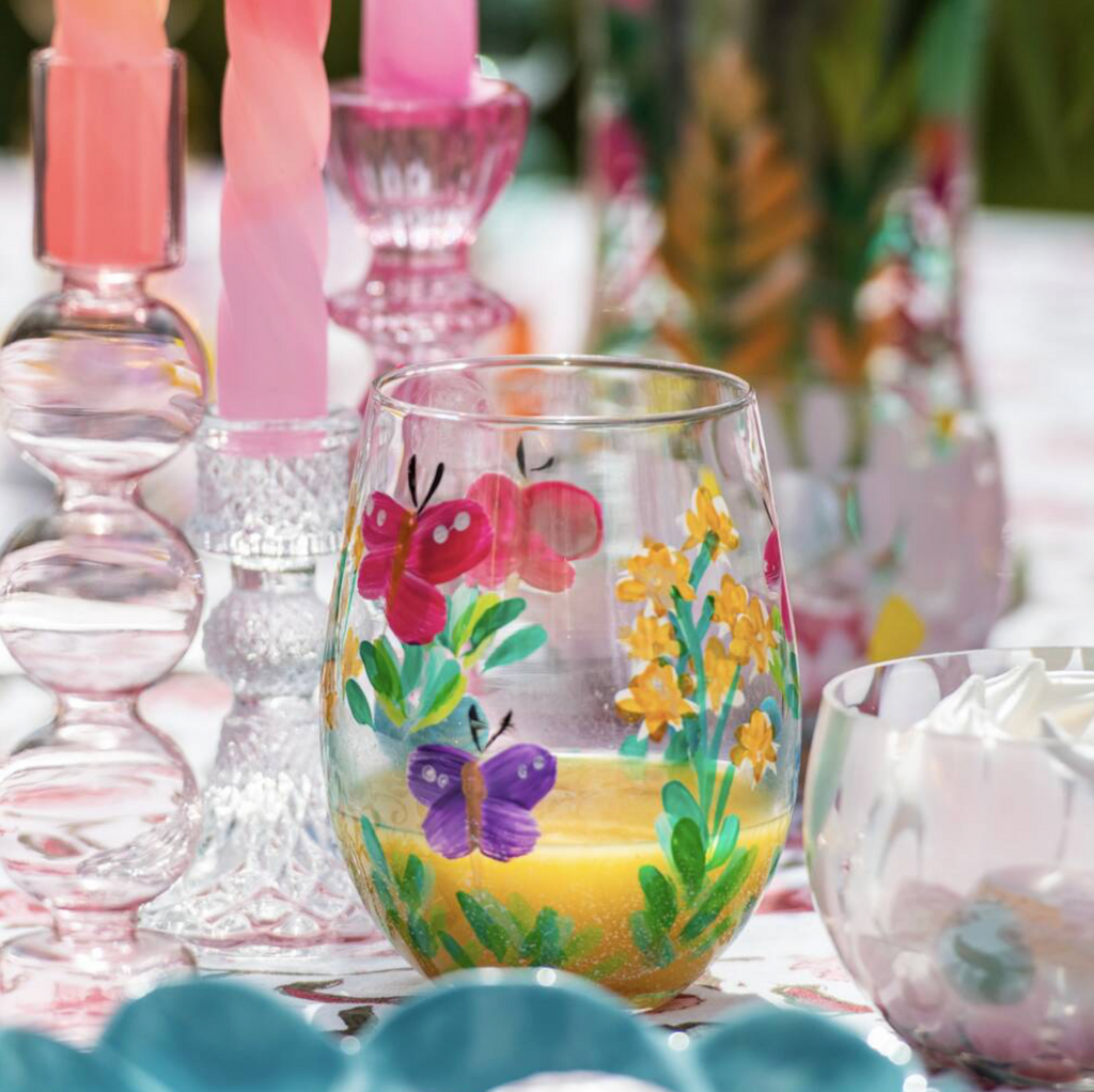Hand Painted Flower Glass Tumbler