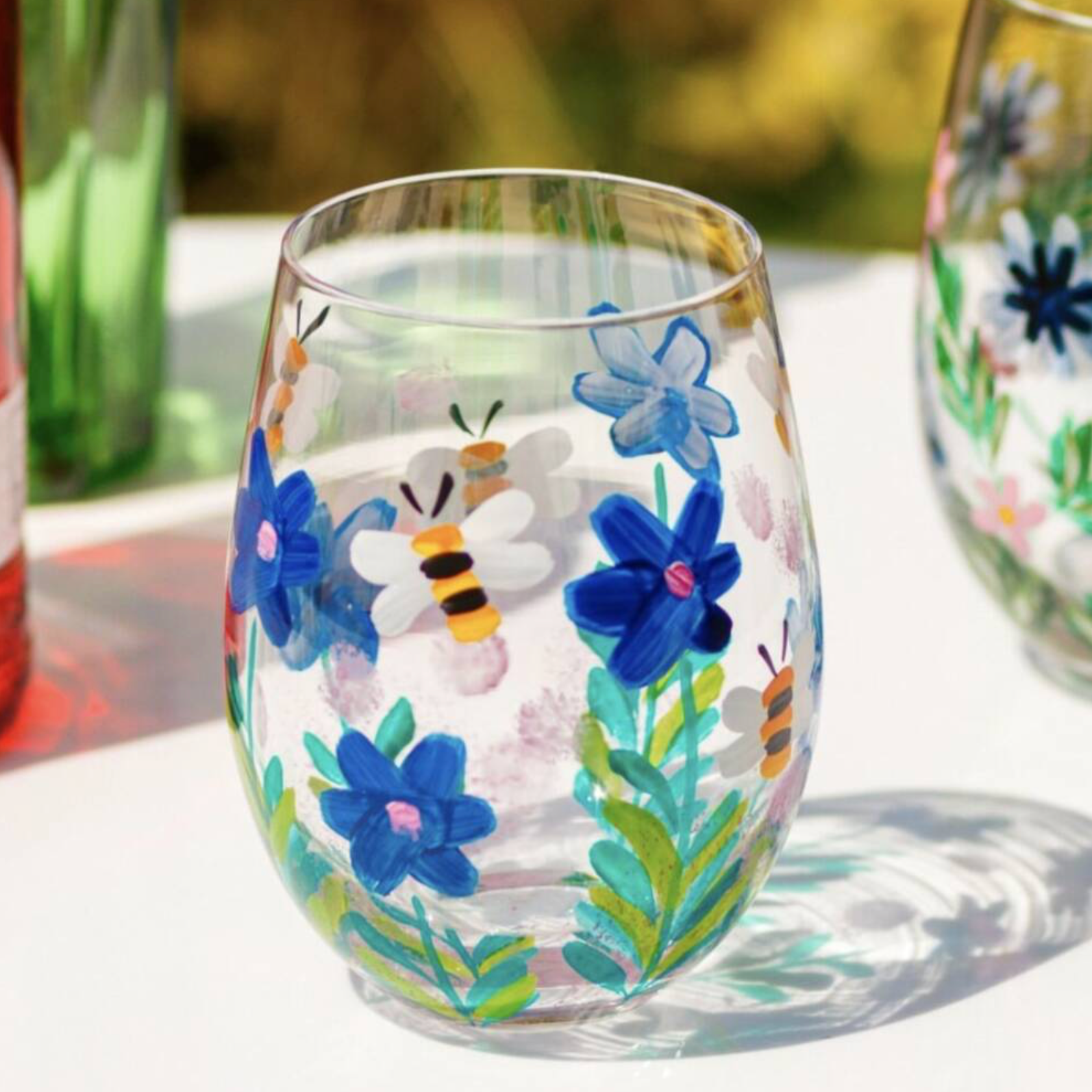 Hand Painted Flower Glass Tumbler