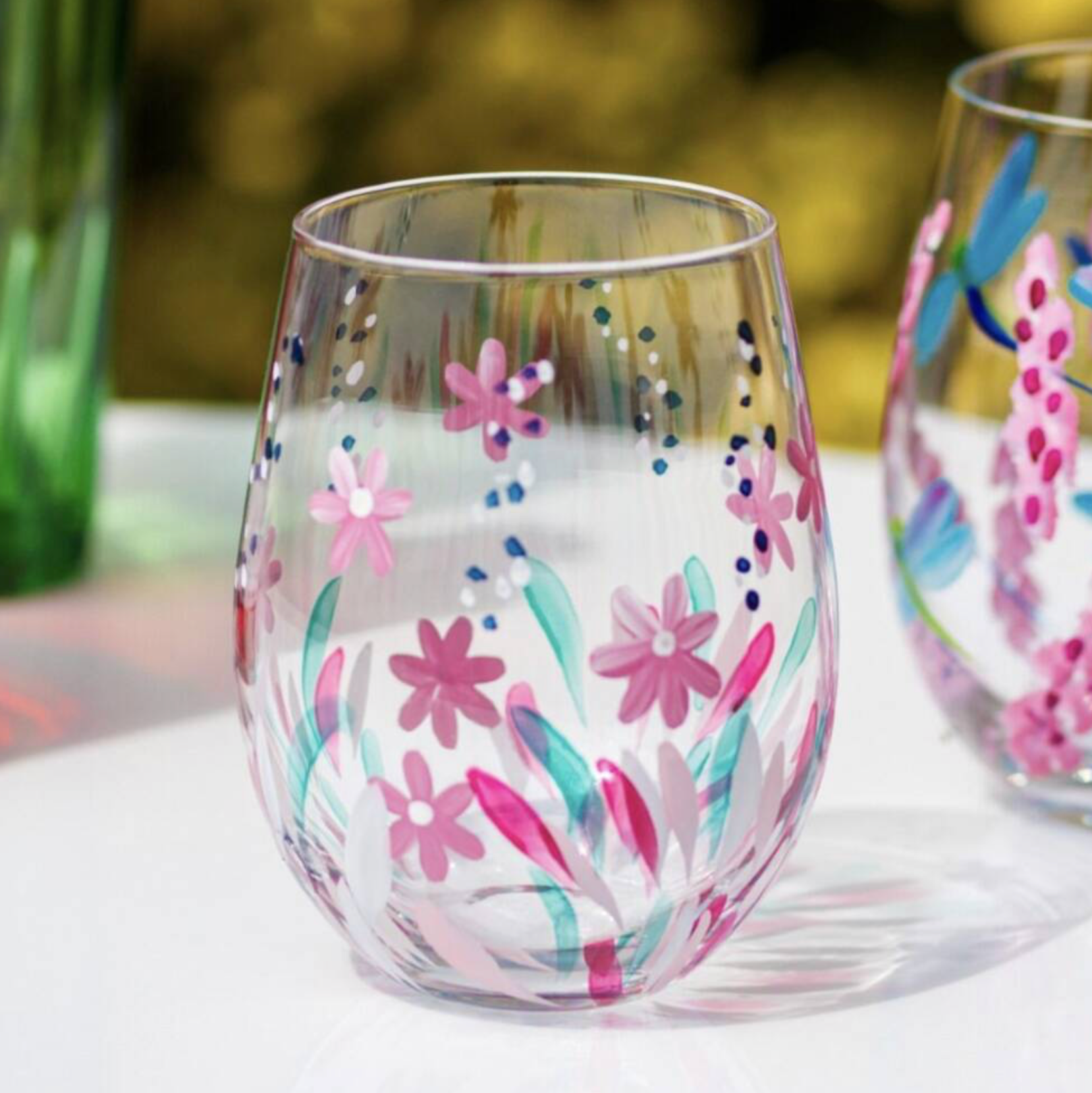 Hand Painted Flower Glass Tumbler