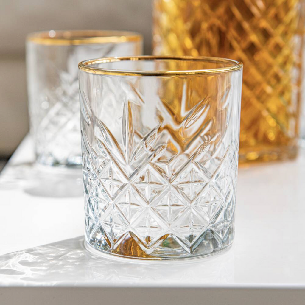 Vintage Style Gold Rim Cut Glass Tumbler
