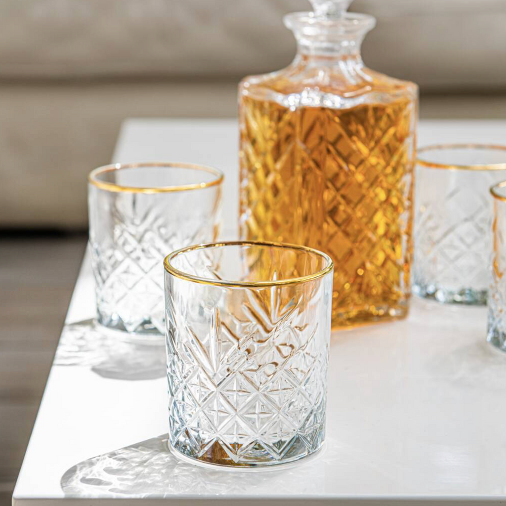 Vintage Style Gold Rim Cut Glass Tumbler