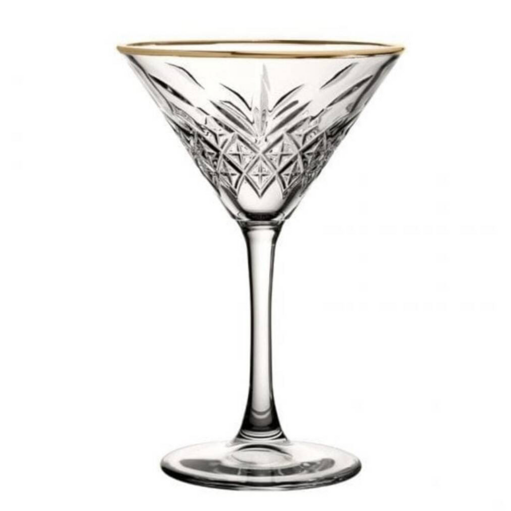 Set of Two Gold Rimmed Martini Cocktail Glasses
