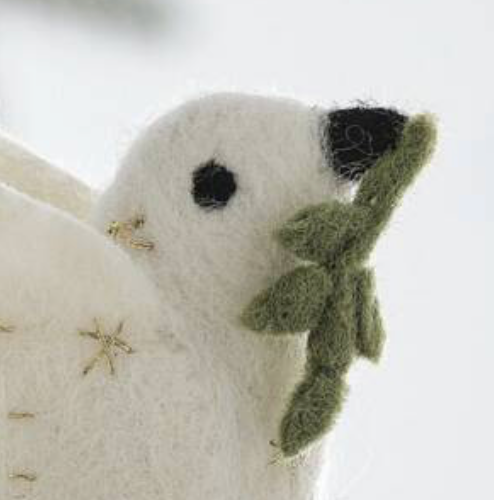 Felt with Gold Thread Turtle Dove Christmas Tree Topper