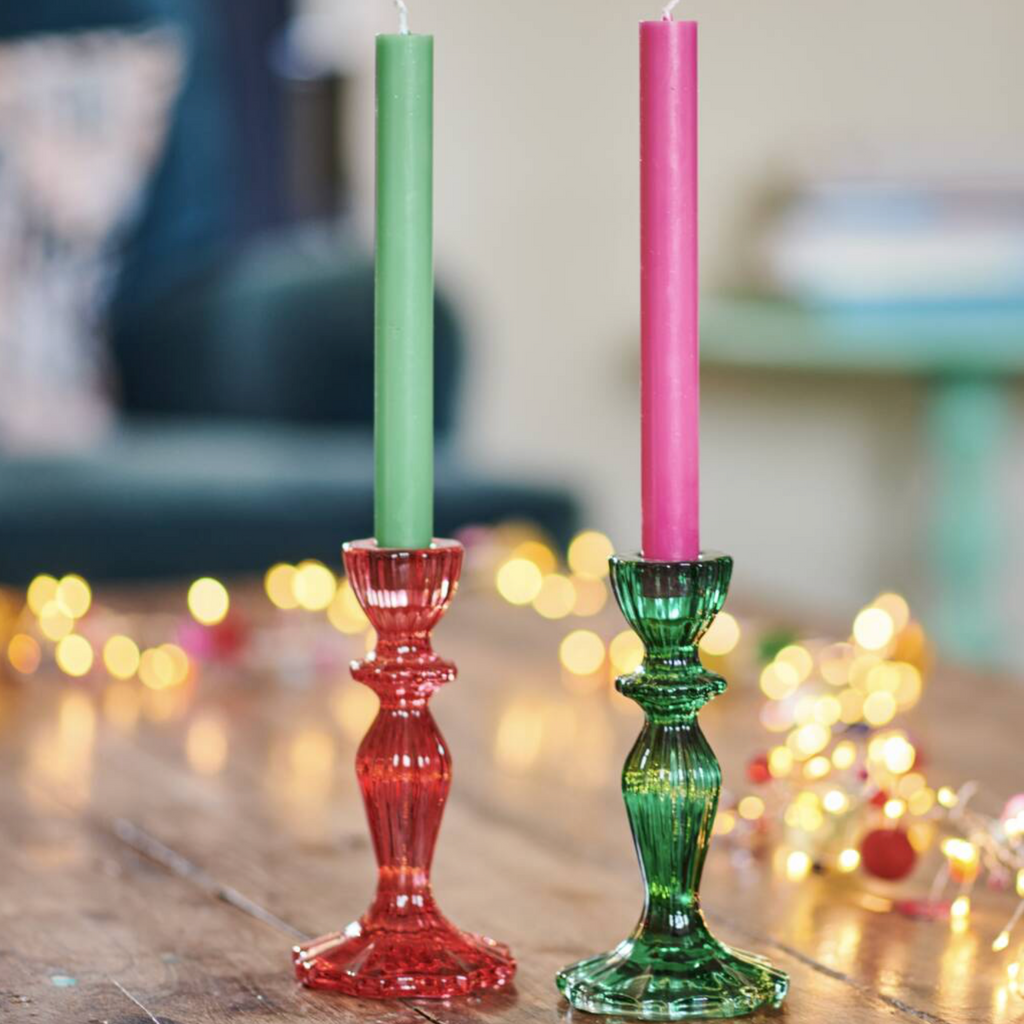 Red and Green Glass Candleholders
