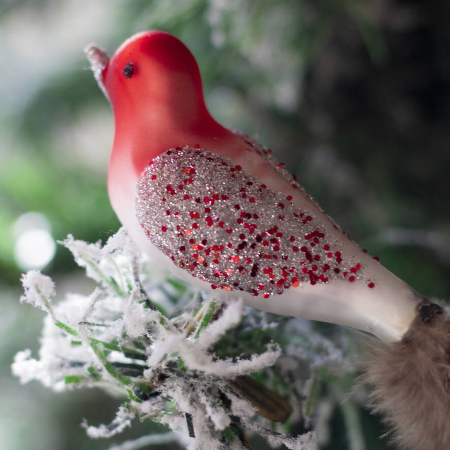 Three Feathered Glass Glitter Bird Decorations