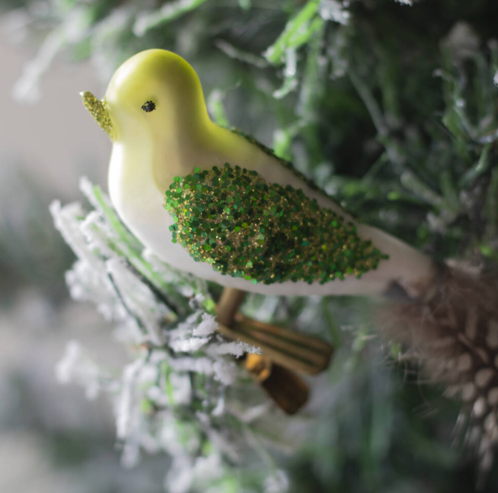 Three Feathered Glass Glitter Bird Decorations